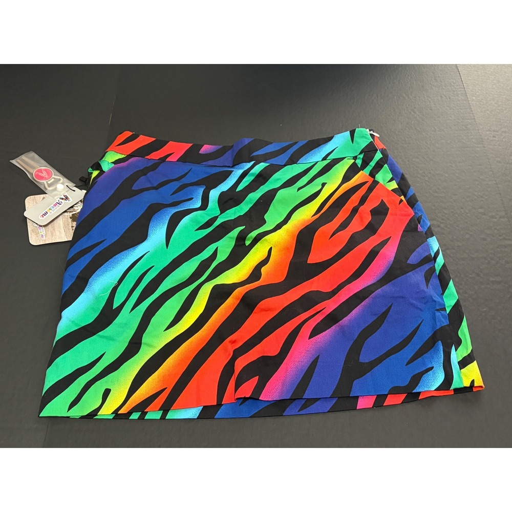 Royal & Awesome Wild Ones Rainbow Zebra Golf Skort Womens USA 10 NWT Divot Tool